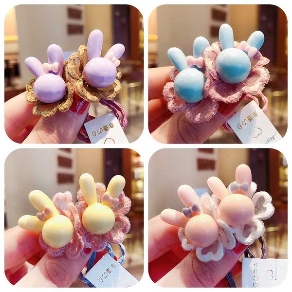 

2 pcs/set new girls cute candy acrylic flower elastic hair bands children sweet rubber bands kids lovely hair accessories, Slivery;white