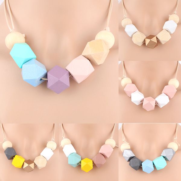 

1pc original wooden chunky necklaces candy resin multi-colored beads fit women girl party gift torque jewelry supplies, Silver