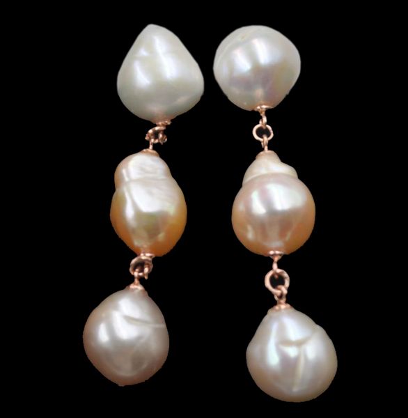 

baroque dangle 11-12mm mix (natural) real pearl earring rose golden, Silver