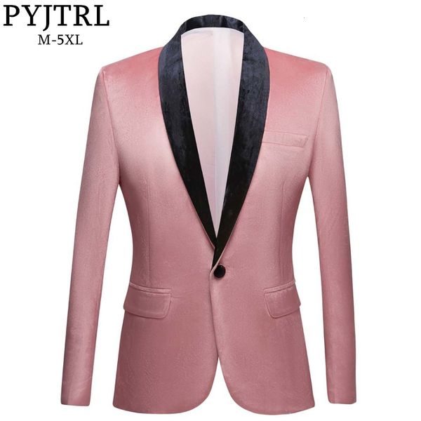 

pyjtrl men shawl lapel peach pink velvet slim fit blazers wedding groom prom dress tuxdudo coat hombre plus size suit jacket, White;black