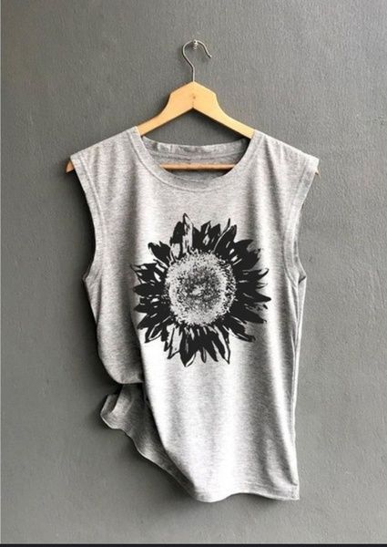 

februaryfrost women sleeveless sunflower print t shirt casual loose tank summer fashion blouse shirt ing, White