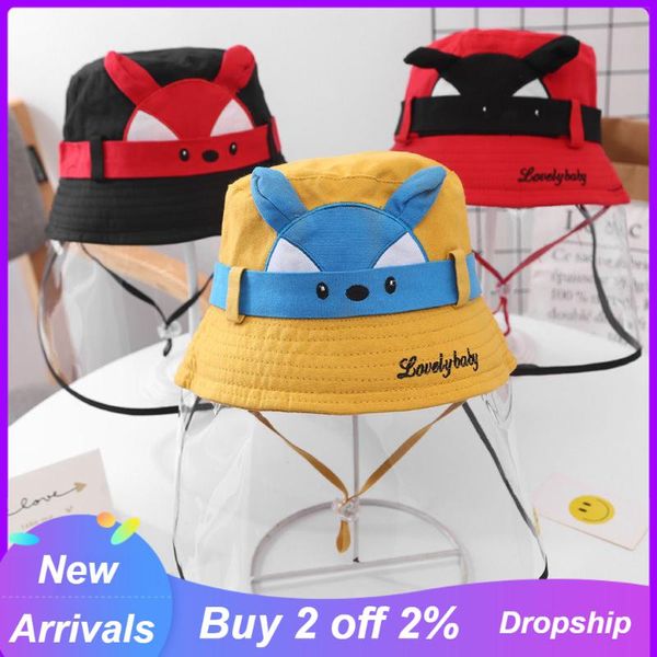 

anti-spitting 360 protective hat + pvc mask fisherman caps dustproof cover cute animal waterproof kids boys girls bucket hat