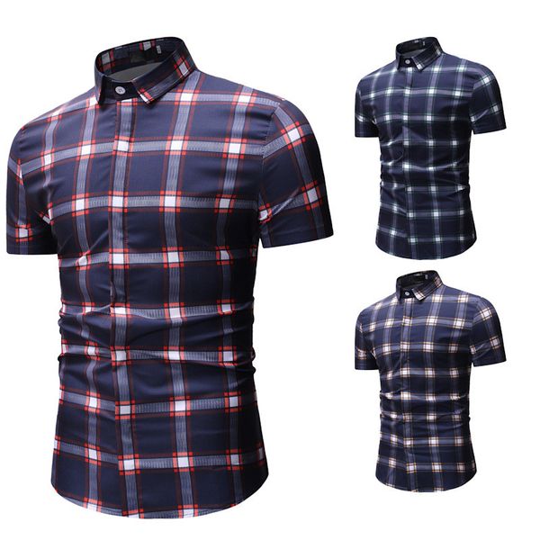 

20ss mens designer shirts fashion plaid printed short sleeve tun-down collar bussiness shirts summer mens shirts, White;black