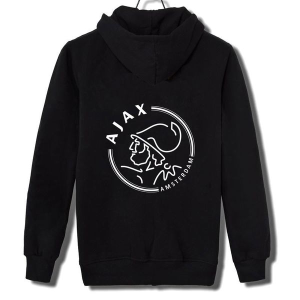 

2019 hoodies men ajax print casual wear zipper fashion tide jacquard hoodies fleece jacket fall sweatshirts autumn winter coat, Black