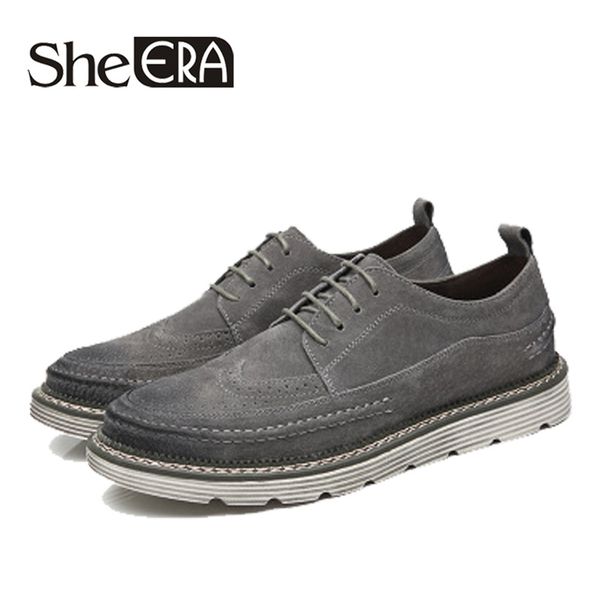 

2019 new genuine leather men brogues shoes lace-up bullock business dress men oxfords shoes male formal, Black