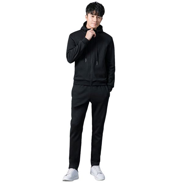 

rlyaeiz 2019 spring autumn tracksuit men set casual sporting wear 100% cotton zipper hoodies + pants male solid sporting suits, Gray