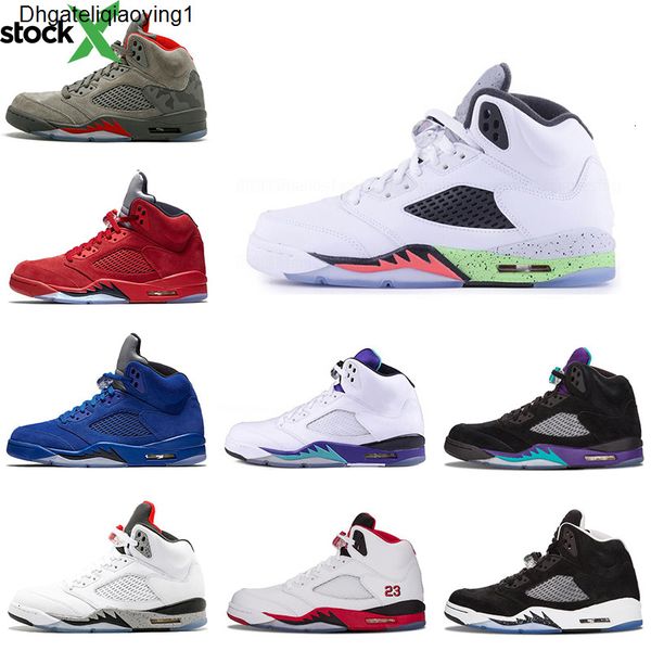 

new 5s mens basketball shoes space jam metallic silver black white grape blue suede oreo men trainers sneaker 5 sports shoe size 8-13