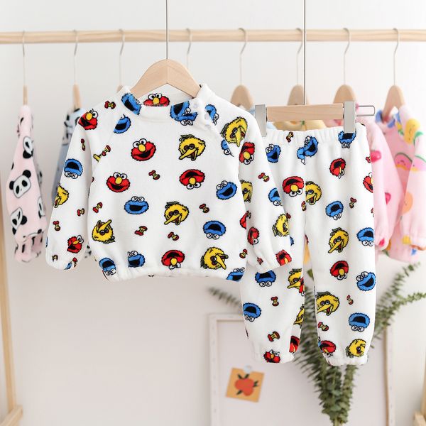 

2019 baby boys and girls cartoon 2pcs sets 10 colors thickened warm comfortable home suit kids fashion girls boys 2 pieces sets t200104, White