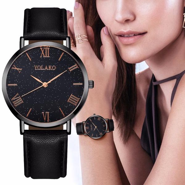 

leather band women men watches starry sky star watch fashion casual clock quartz ladies watch gift wristwatches, Slivery;brown