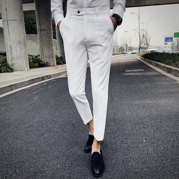 

2019 new men's fashion solid color stripes boutique sina wedding dress formal suit pants / mens casual business trousers, White;black