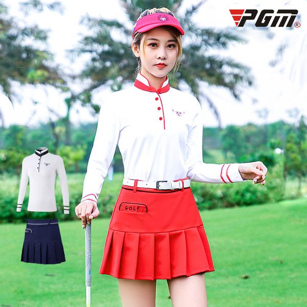 

pgm women golf clothing set ladies breathable quick-dry skirts set long sleeved sportswear golf/tennis clothes suits, Black;blue