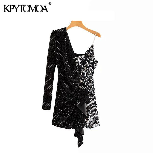 

vintage sequins jewelry buttons wrap velvet mini dress women 2020 fashion one shoulder back zipper party dresses vestidos, Black;gray