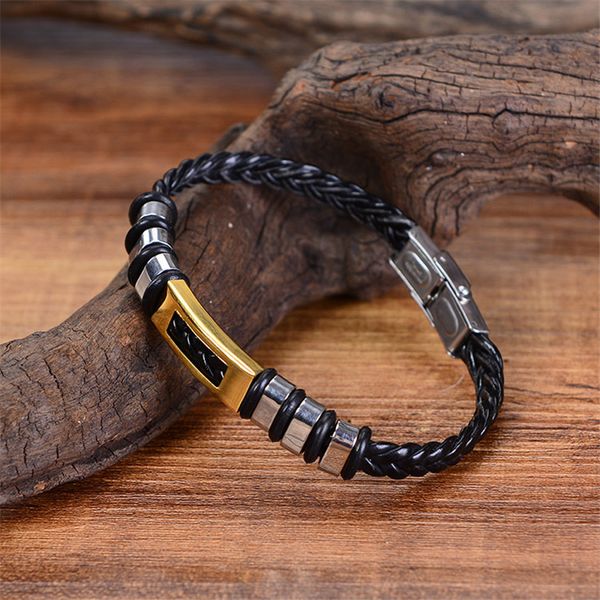 

серебро золото панк стиль дизайн оплетка кожаный браслет для мужчин кнопка из нержавеющей стали подарок на день рождения мужские браслеты, White