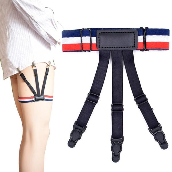 

men boy business non-slip garter clip shirt stays garters elastic gentleman shirts holders leg belt suspenders braces, Black;white