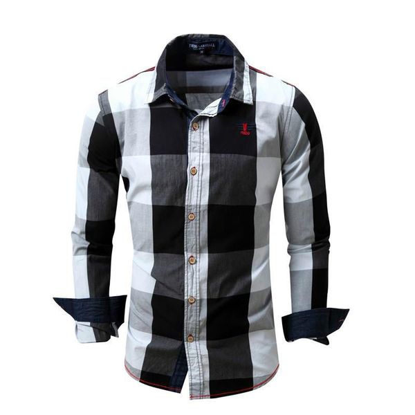 

spring mens fashion men plaid shirt slim dress cotton long sleeve men casual shirts plus size black -3xl, White;black