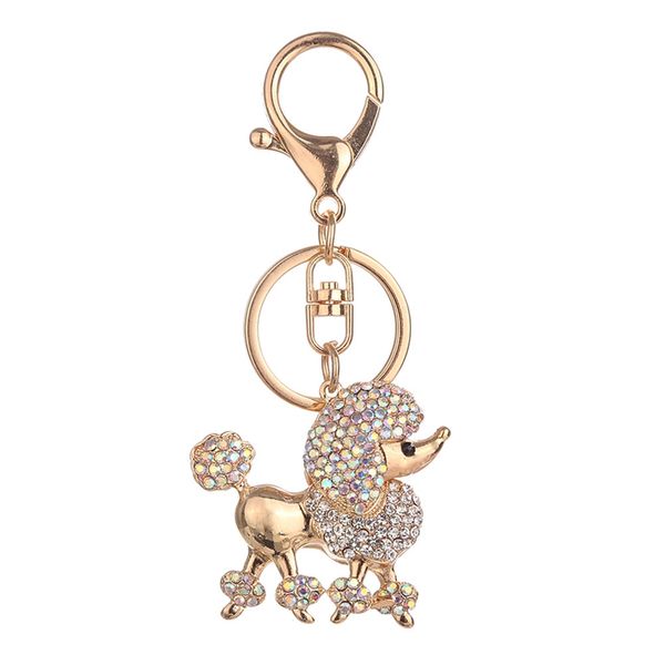 

new mode rhinestone key ring chains holder bag buckle pendant for car keyrings keychains poodle dog cool gift gold, Silver