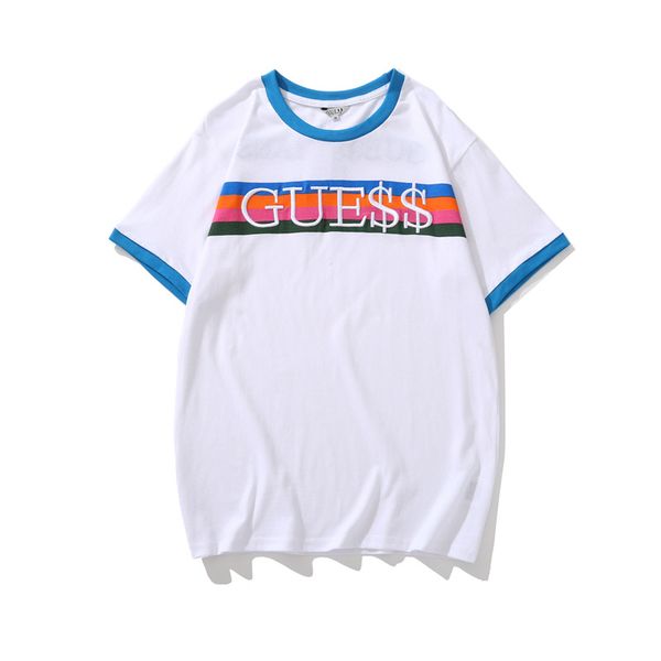 

USA Mens Summer Rainbow Embroidery Tshirts Crew Neck Short Sleeve Looses Homme Tees Fashion Couple Clothing