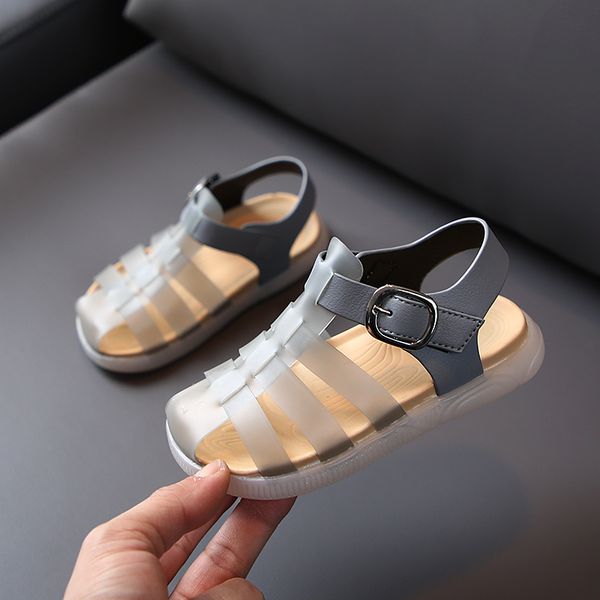 

children summer sandals soft bottom kids casual sandals cut-outs baby candy colors beach shoes soft leather sx491, Black;red