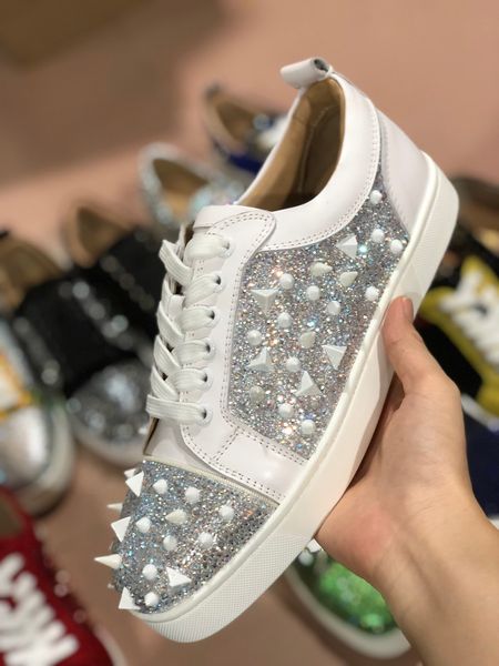 

men designs red bottom seavaste sneaker flat version multi colors suede spike luxury low women trainers real leather party shoes cs04, Black