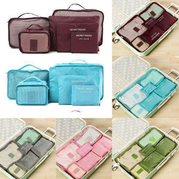 

6pcs travel organizer bag clothes pouch portable storage case luggage suitcase chic bags use travel accessories, Black