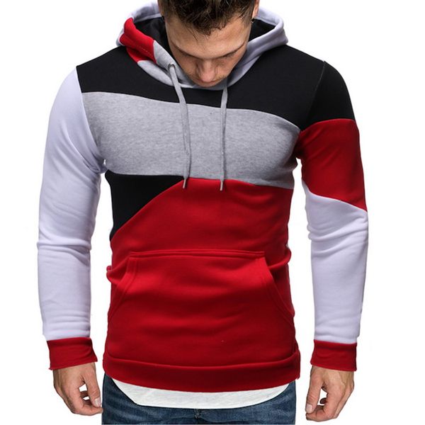 

autumn winter men patchwork hoodies sweatshirt sports gyms hooded sweatshirts mens slim fit casual hoodie hip hop sportswear, Black