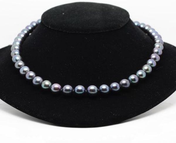 

special silver gray 9-10mm akoya pearls necklace 18" silver clasp, Black