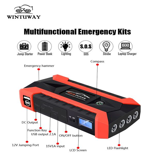 

wintuway multifunction car jump starter 12v 4usb 1000a portable car battery charger emergency starting power bank tool kit