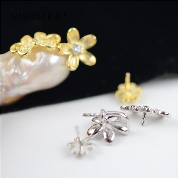 

qiaobeige new baroque pearl pendant diy accessories s925 sterling silver pendant cute inlaid zircon flower shape necklace