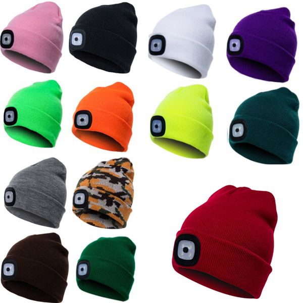 

led light knitted beanies cap hats women men winter warm crochet party hat cap for outdoor fishing camping xmas hats 17 colors xd21468
