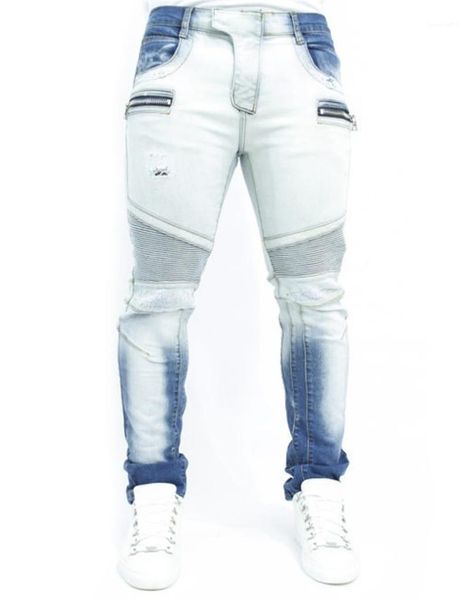 

zipper jeans mens designer pencil pants mens bleached washed joggers fashion mens, Blue