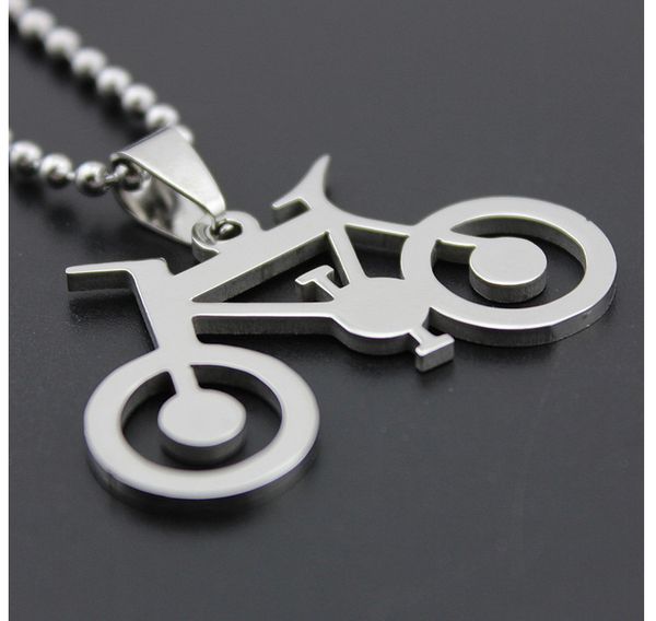 

1 stainless steel geometric mountain travel bicycle necklace hollow round bike pendant charm lucky mother men's women's family gif, Silver