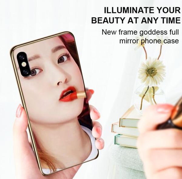 

shine mirror case for iphone xs max glass cover for iphone xr 8 plus x soft tpu edge electroplate shockproof case