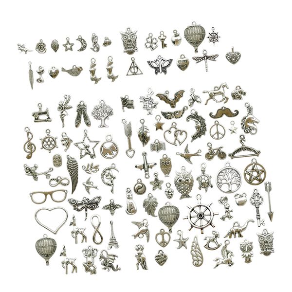 

100шт craft supplies antique silver ассорти шармов, Black