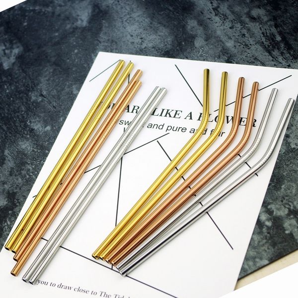 

stainless steel straws reusable bent straight metal silver gold drinking straws home party bar accessories 50pcs/lot