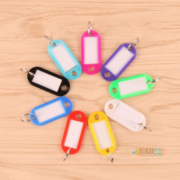 

wholesale 100pcs mix color plastic keychain key tags id label name tags with split ring for baggage key chains key rings, Silver