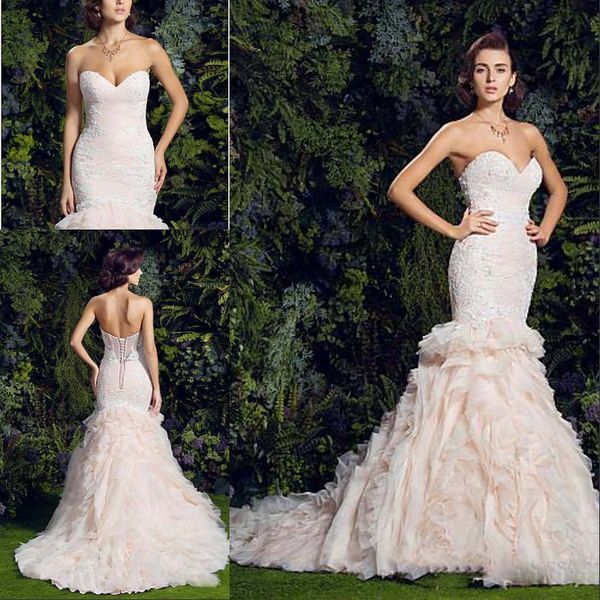 

new elegant sweertheart neck sleeveless long mermaid wedding dress luxurious pink bridal gown robes de mariee beach wedding, White