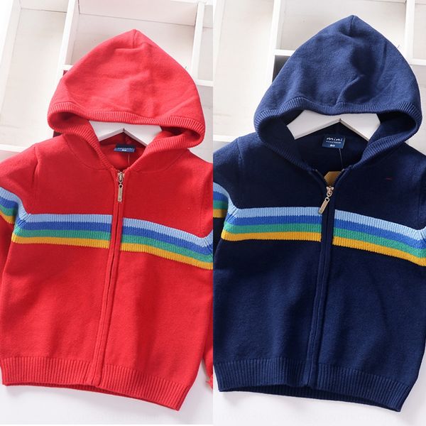 

boy zipper zipper 2020 comfortable baby sweater baby striped hooded sweater red, Blue