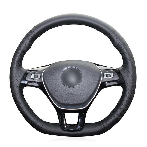 

for vw golf 7 mk7 polo hand-sewn steering wheel cover black artificial leather