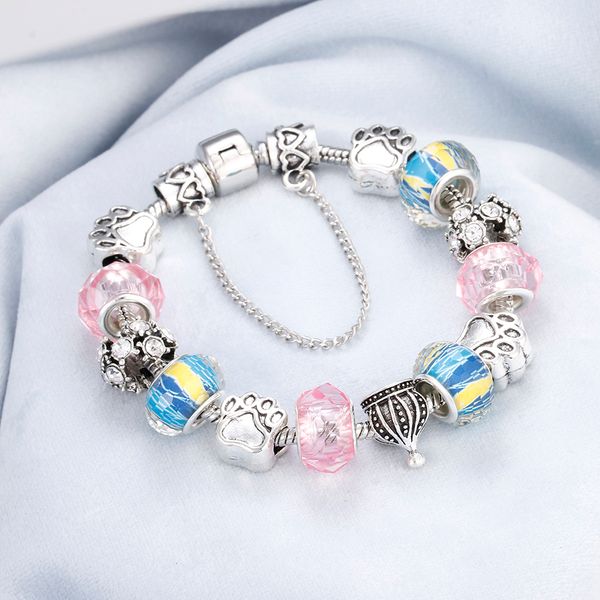

love original silver heart star crystal charm bracelet beads luxury fit women bracelets & bangles vintage pulseira jewelry gift, Black