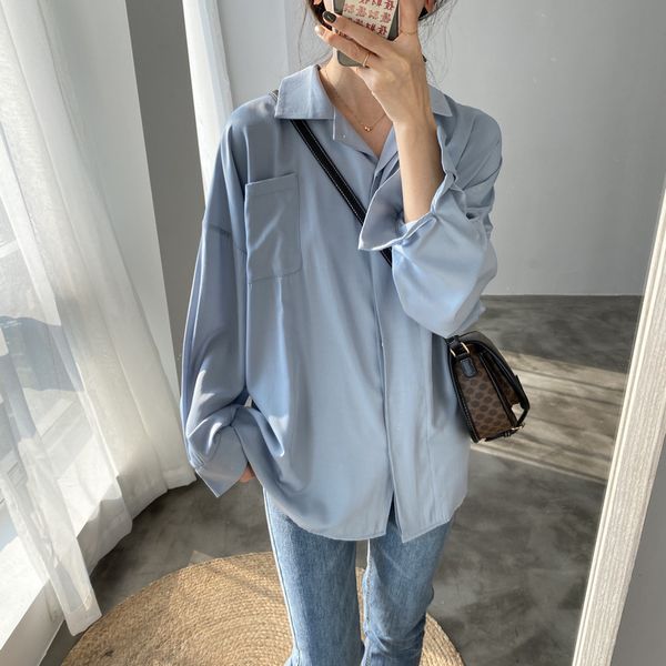 

2020 boyfriend style women spring oversied turn down collar womens and blouses boho shirt blusas roupa feminina, White