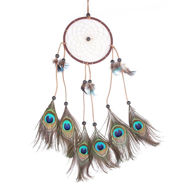 

peacock feather handmade dream catcher circular net wall hanging car room decor