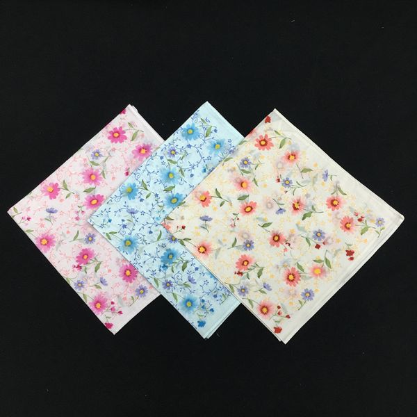 

12pcs 43 * 43cm 60s japanese korean cotton chrysanthemum print ladies handkerchief small square, White