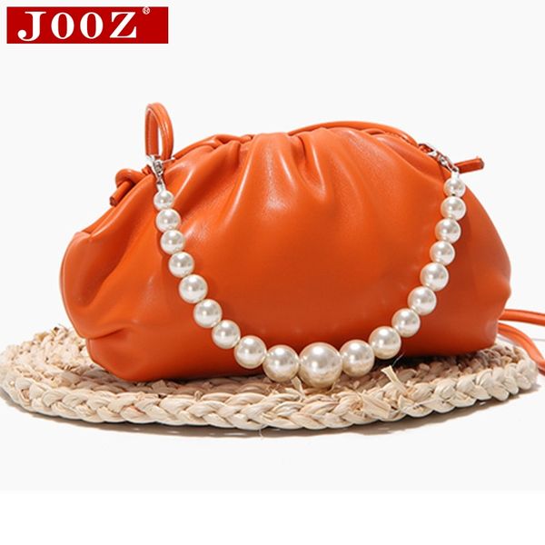 

2020 for women soft leather handbag pearl chain women ruched evening party shoulder bag