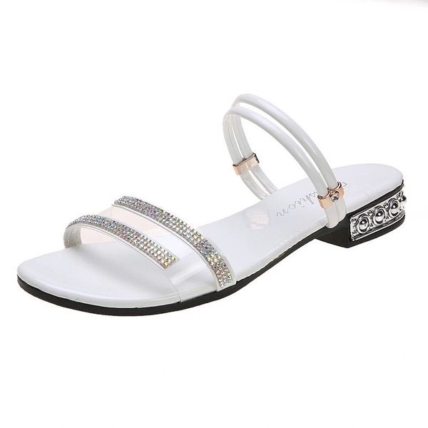 

мода повседневная сандалии trend 2020 новой корейской версии сандалии rhinestone диких низкий каблук открытым носком тапочки пляж обувь