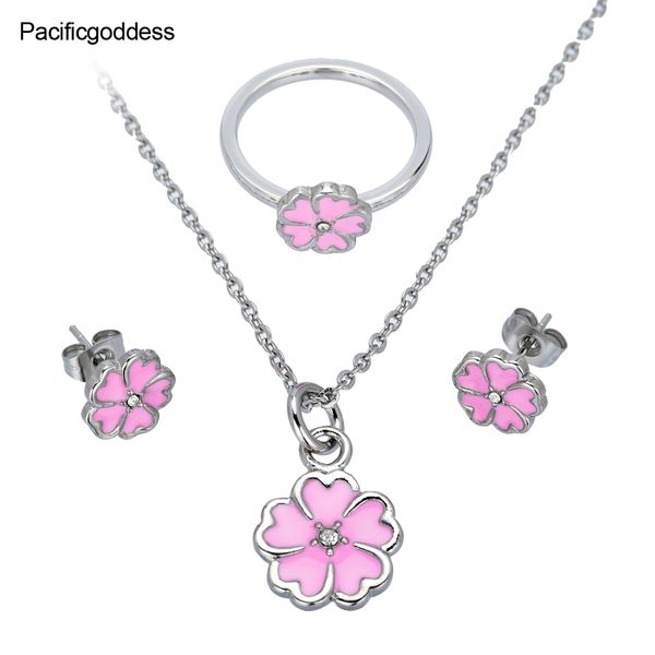 

red color flower earrings necklace and rings set, Slivery;golden