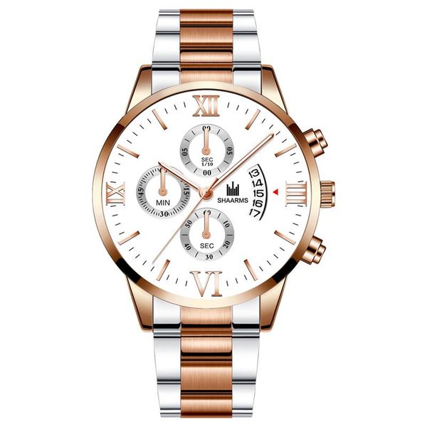 

roman number business watch luxury stainless steel band analog quartz date wristwatch fashion men sport watches man clock, Slivery;brown
