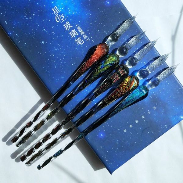 

vintage starry sky glass fountain dip pen holder signature ink set calligraphy writing with gift box c26