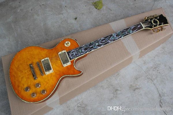 

бесплатная доставка высокое качество lp электрическая гитара цвет раковины окантовка большой пламени грифа гитары