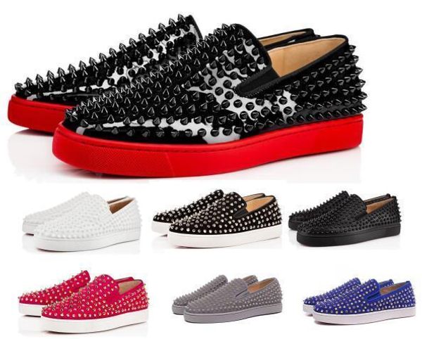 

red bottom sneakers casual shoes mens women low silver designer full spikes roller boat flats skateboard loafers design man woman shoe, Black