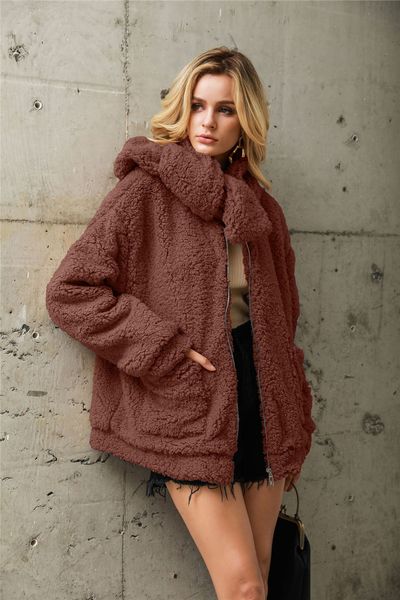 

женская куртка из искусственного меха с одинаковым шарфом повседневная куртка мода флокирование женская осень-зима одежда, Black